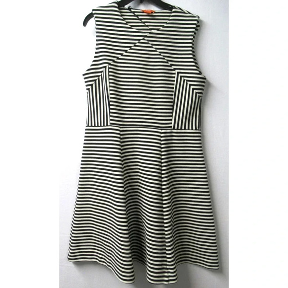 JOE FRESH Fit Flare Dress Black White Stripes Sleeveless Size Large Cotton Blend - Picture 1 of 10